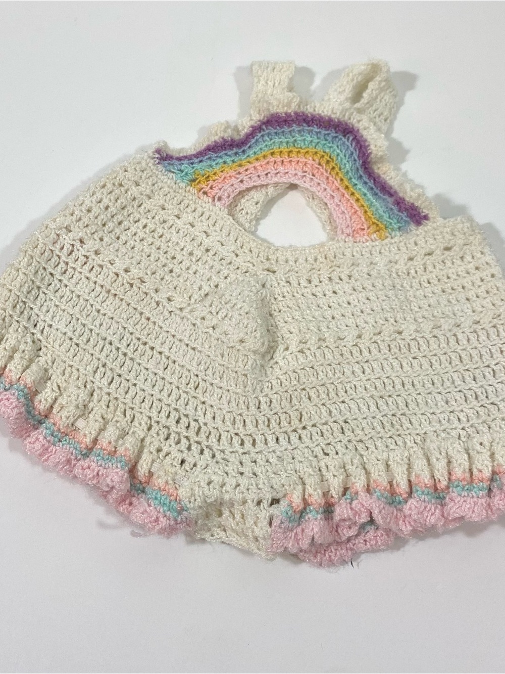 Handmade Crochet Baby Romper with Rainbow Detail 3 6 months Ruffle Butt